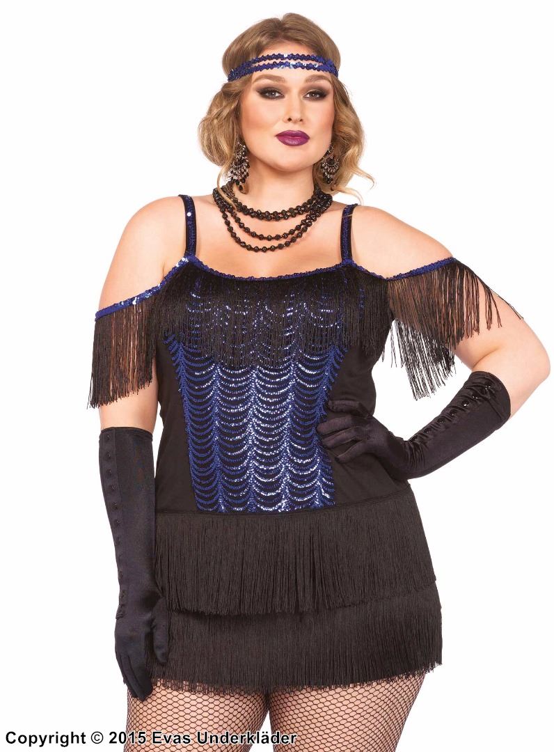 Gatsby-Flapper, Kostüm-Kleid, Fransen, Pailletten, Cold Shoulder